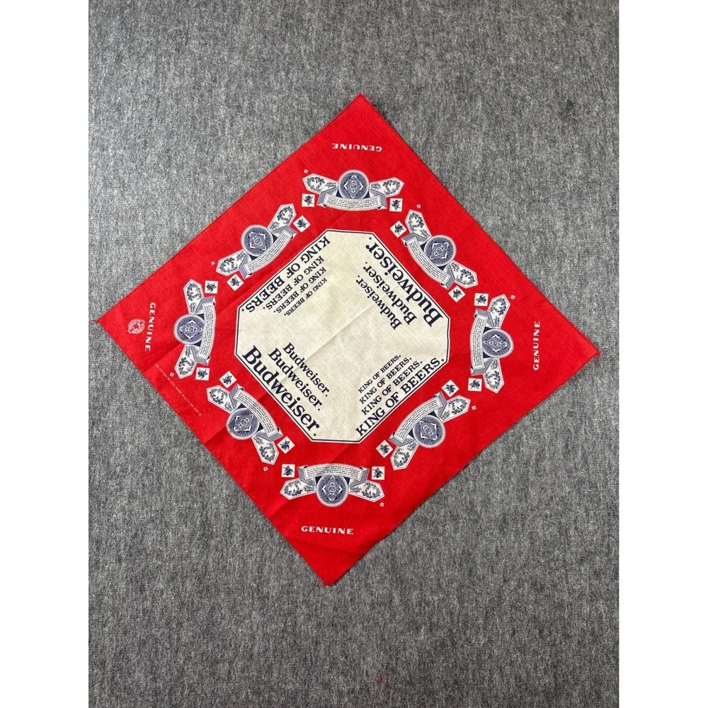 Vintage Budweiser King of Beers Red White Blue Bandana Made in USA 21x21 - 15187